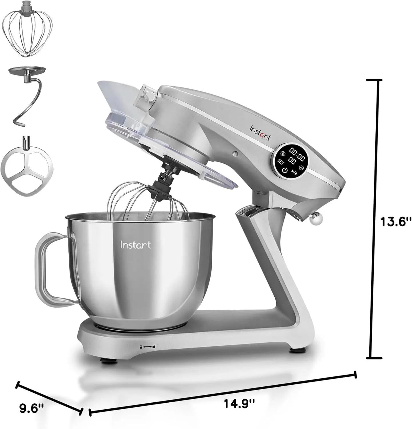 Instant Pot Stand Mixer Pro,600W 10-Speed Electric Mixer with Digital Interface,7.4-Qt Stainless Steel Bowl,From the Makers of Instant Pot,Dishwasher Safe Whisk,Dough Hook and Mixing Paddle,Silver