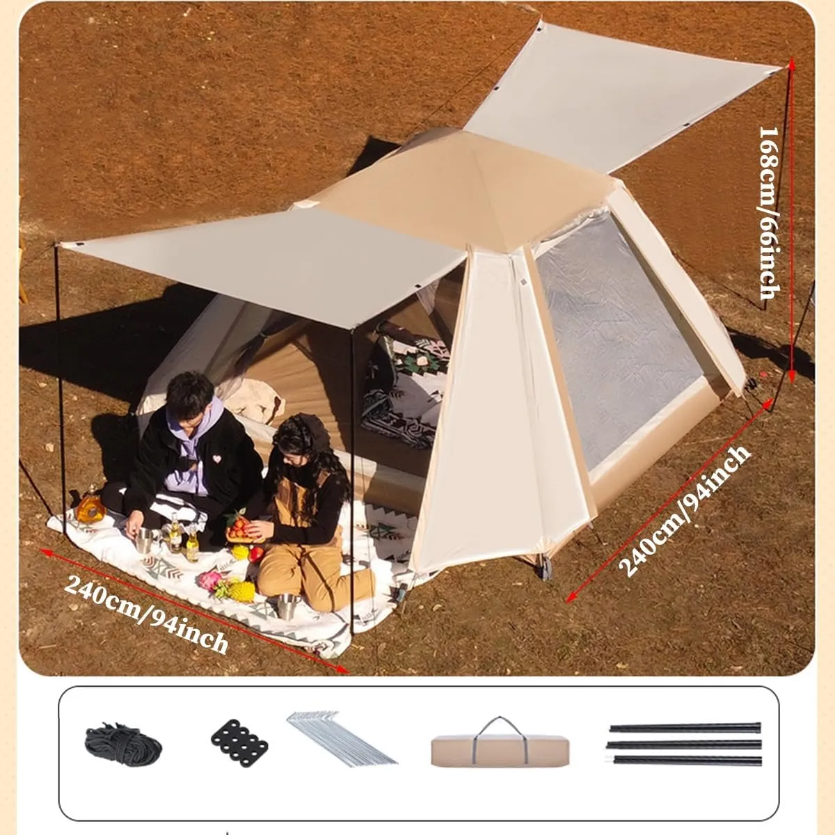 Instant Tent,pop Up Tent 3 Person/5 Person Camping Tent Beach Tent Sun Shelter Easy Set Up Tent With Rainproof, Windproof Tent With Carry Bag For Family Camping, Hiking ( Color : /Khaki , Size : 5-8 p