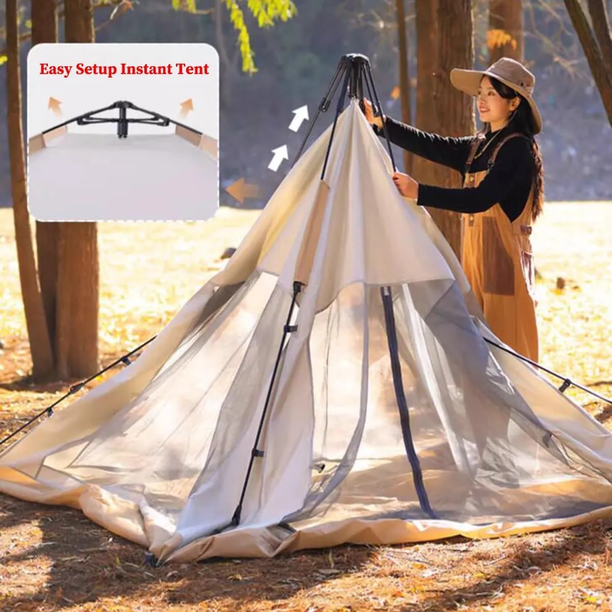 Instant Tent,pop Up Tent 3 Person/5 Person Camping Tent Beach Tent Sun Shelter Easy Set Up Tent With Rainproof, Windproof Tent With Carry Bag For Family Camping, Hiking ( Color : /Khaki , Size : 5-8 p