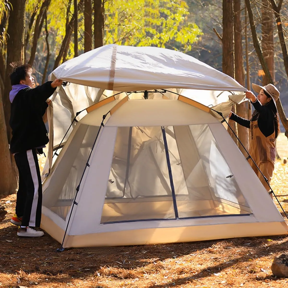 Instant Tent,pop Up Tent 3 Person/5 Person Camping Tent Beach Tent Sun Shelter Easy Set Up Tent With Rainproof, Windproof Tent With Carry Bag For Family Camping, Hiking ( Color : /Khaki , Size : 5-8 p