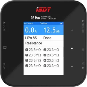 ISDT Q8 MAX Battgo Lipo Battery Charger/Discharger, Balance Charger Discharger 30A 1000W DC 2-8S LCD Display Digital Smart Battery Balance Charger Li-Po Li-Hv Li-Ion Li-Fe NiMH Ni-Cd Pb