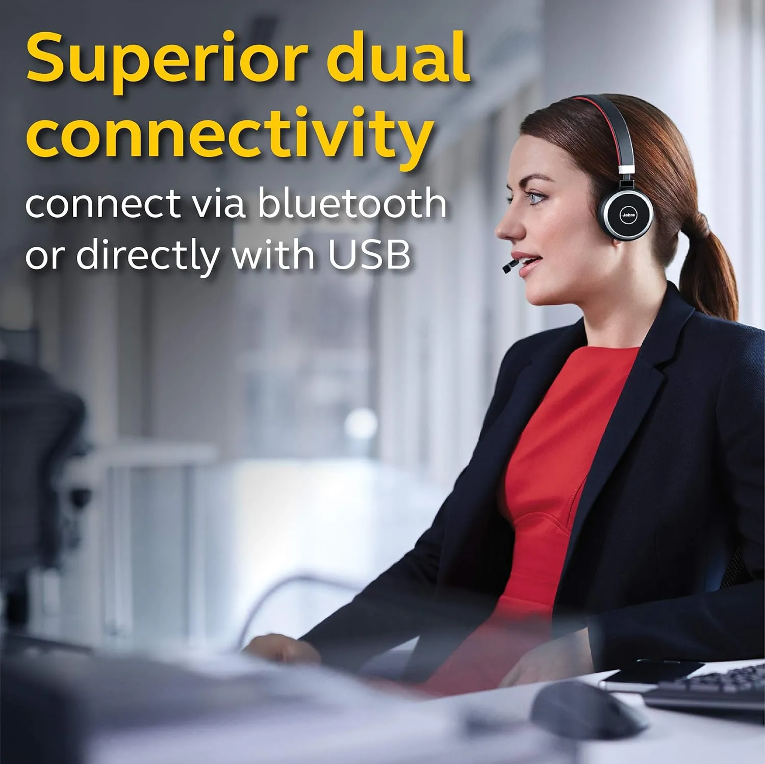 Jabra Evolve 65 MS Wireless Headset, Stereo – Includes Link 370 USB Adapter – Bluetooth Headset with Industry-Leading Wireless Performance, Advanced Noise-Cancelling Microphone, All Day Battery