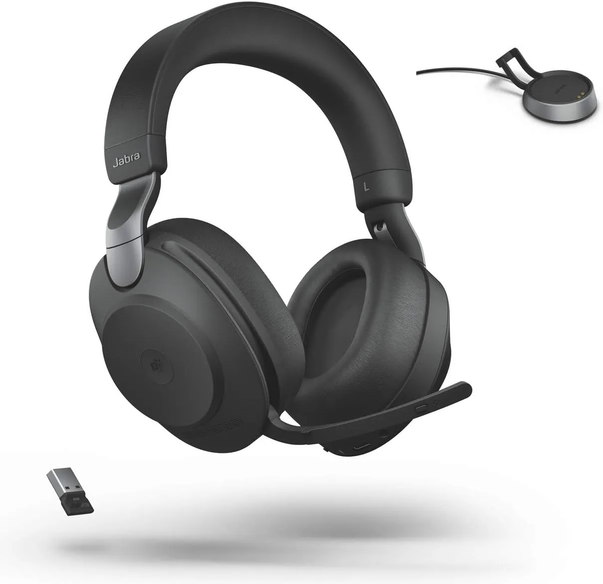 Jabra Evolve2 85 Wireless Headset USB Stereo UC w/Stand, Bluetooth Dongle, Compatible with Zoom, Webex, Skype, Smartphones, Tablets, PC/MAC, 28599-989-989, Global Teck Gold Support Plan Included
