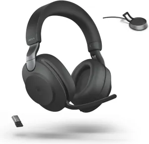 Jabra Evolve2 85 Wireless Headset USB Stereo UC w/Stand, Bluetooth Dongle, Compatible with Zoom, Webex, Skype, Smartphones, Tablets, PC/MAC, 28599-989-989, Global Teck Gold Support Plan Included