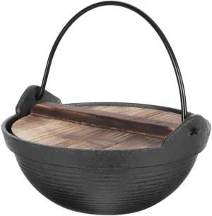 Japanese Iron Sukiyaki Pot with Lid Outdoor Cooking Shabu Shabu Hot Pot Durable Iron and Design for Camping Lightweight and Portable