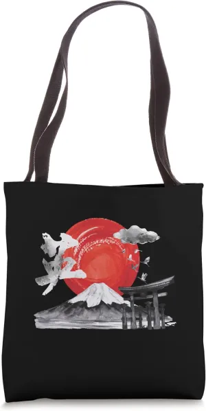Japanese Shrine calligraphy mountain red moon art Tote Bag