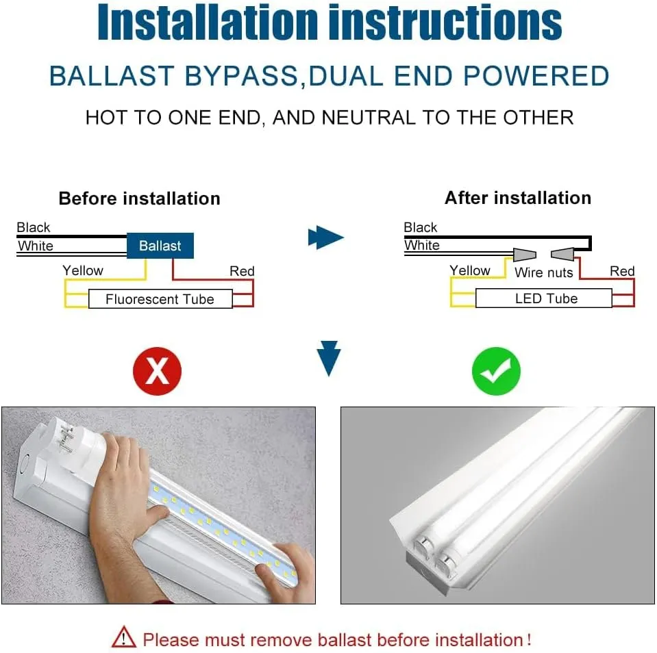 JESLED T8 4FT LED Type A B Tube Light Bulbs, 24W 5000K, 3000LM, Plug and Play or Ballast Bypass, 4 Foot LED Flourescent Replacement Tubes, Dual-end Powered, Frosted, Garage Warehouse Lights(12 Pack)