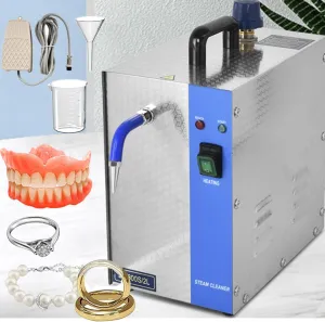 Jewelry Steam Cleaner Machine（1300w 2l, 304 Stainless Steel） with Foot Switch/Overheat Protection,for Cleaning Models,Jewelry, Braces and Parts-Outlet Temperature 135℃,Silver