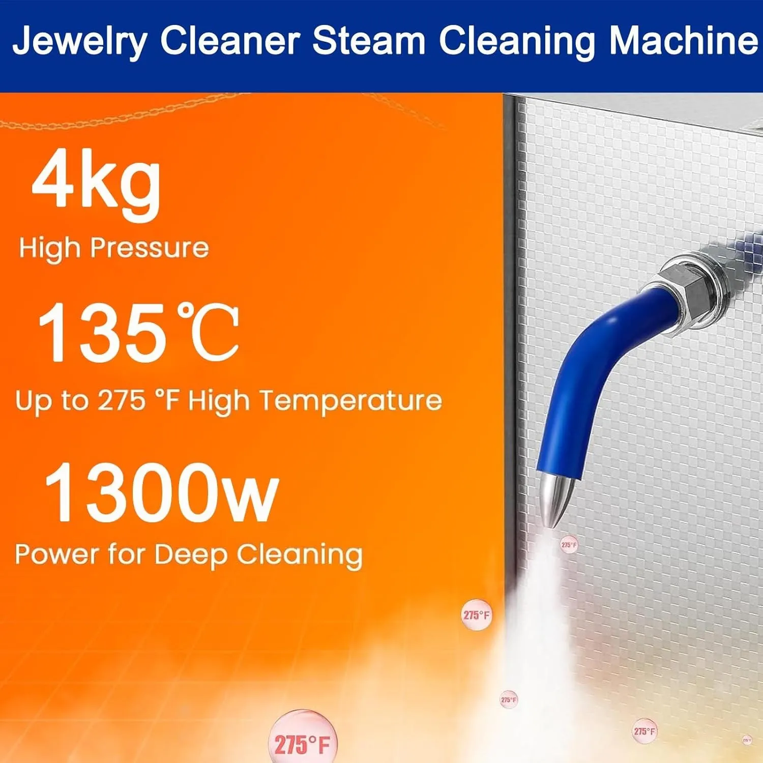 Jewelry Steam Cleaner Machine（1300w 2l, 304 Stainless Steel） with Foot Switch/Overheat Protection,for Cleaning Models,Jewelry, Braces and Parts-Outlet Temperature 135℃,Silver