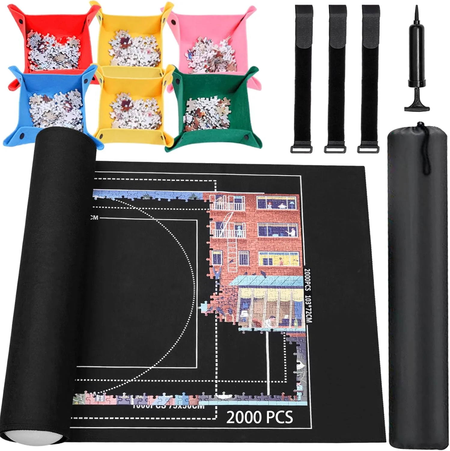 Jigsaw Puzzle Mat Roll Up - 2000 1500 1000 500 Pieces Puzzel Matte, Black Roll-Up Puzzles Mats Felt Save Trays for Sorting Table Board Clear Sheets, Frame Keeper Storage Accessories for Adults