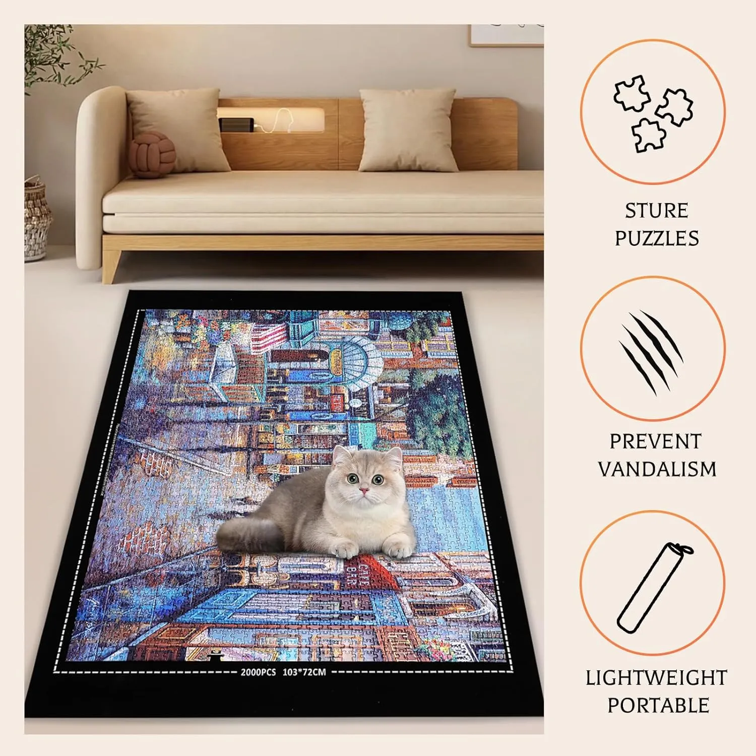 Jigsaw Puzzle Mat Roll Up - 2000 1500 1000 500 Pieces Puzzel Matte, Black Roll-Up Puzzles Mats Felt Save Trays for Sorting Table Board Clear Sheets, Frame Keeper Storage Accessories for Adults