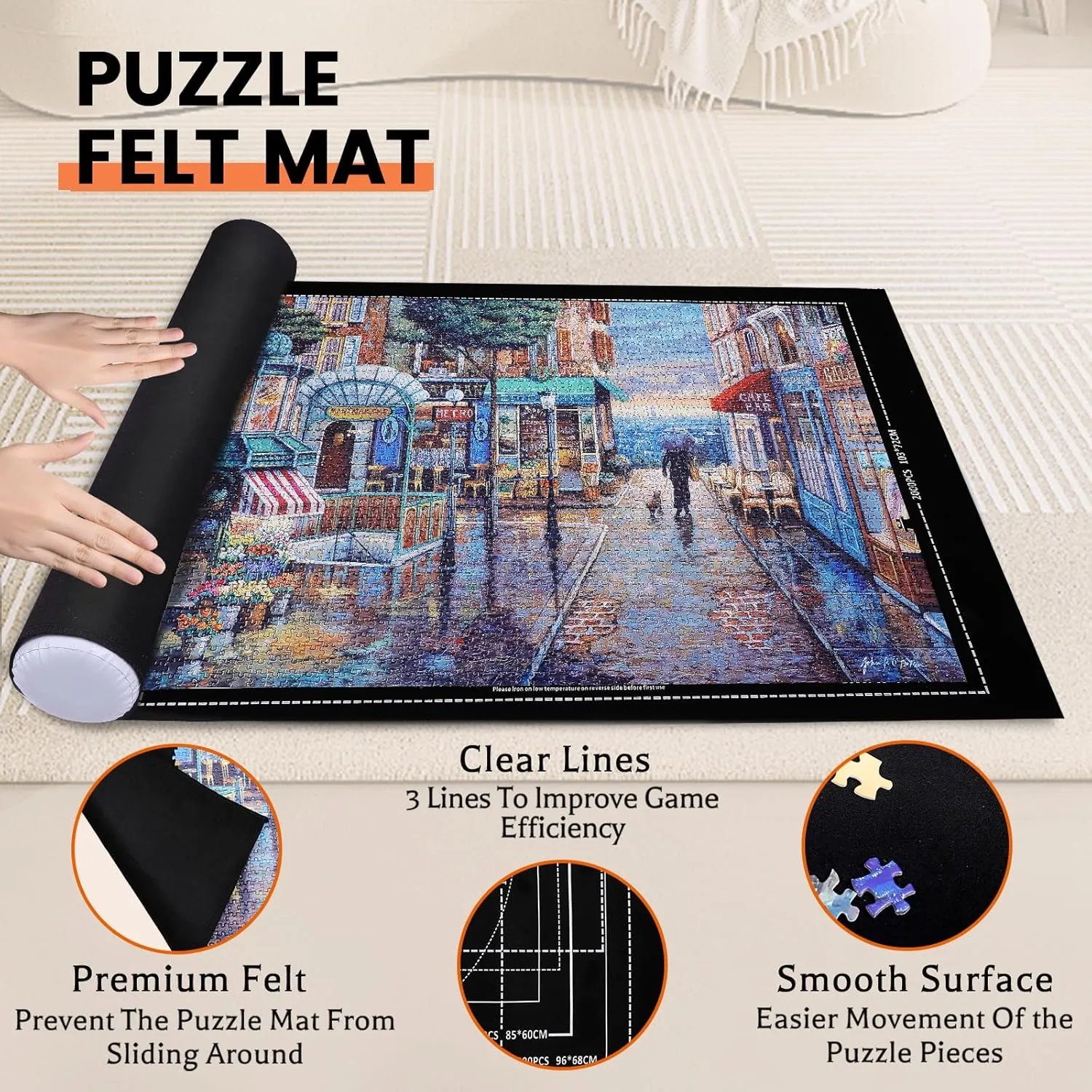 Jigsaw Puzzle Mat Roll Up - 2000 1500 1000 500 Pieces Puzzel Matte, Black Roll-Up Puzzles Mats Felt Save Trays for Sorting Table Board Clear Sheets, Frame Keeper Storage Accessories for Adults