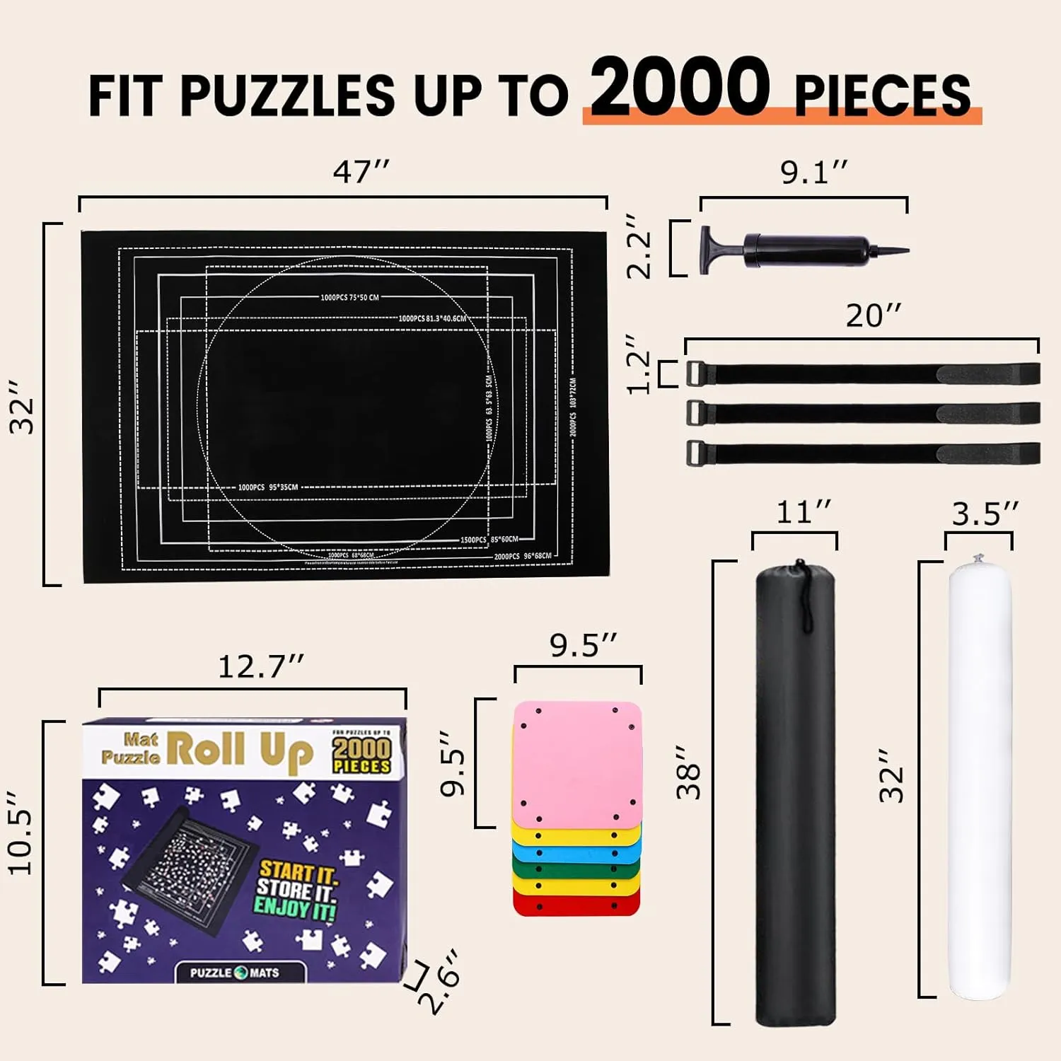 Jigsaw Puzzle Mat Roll Up - 2000 1500 1000 500 Pieces Puzzel Matte, Black Roll-Up Puzzles Mats Felt Save Trays for Sorting Table Board Clear Sheets, Frame Keeper Storage Accessories for Adults