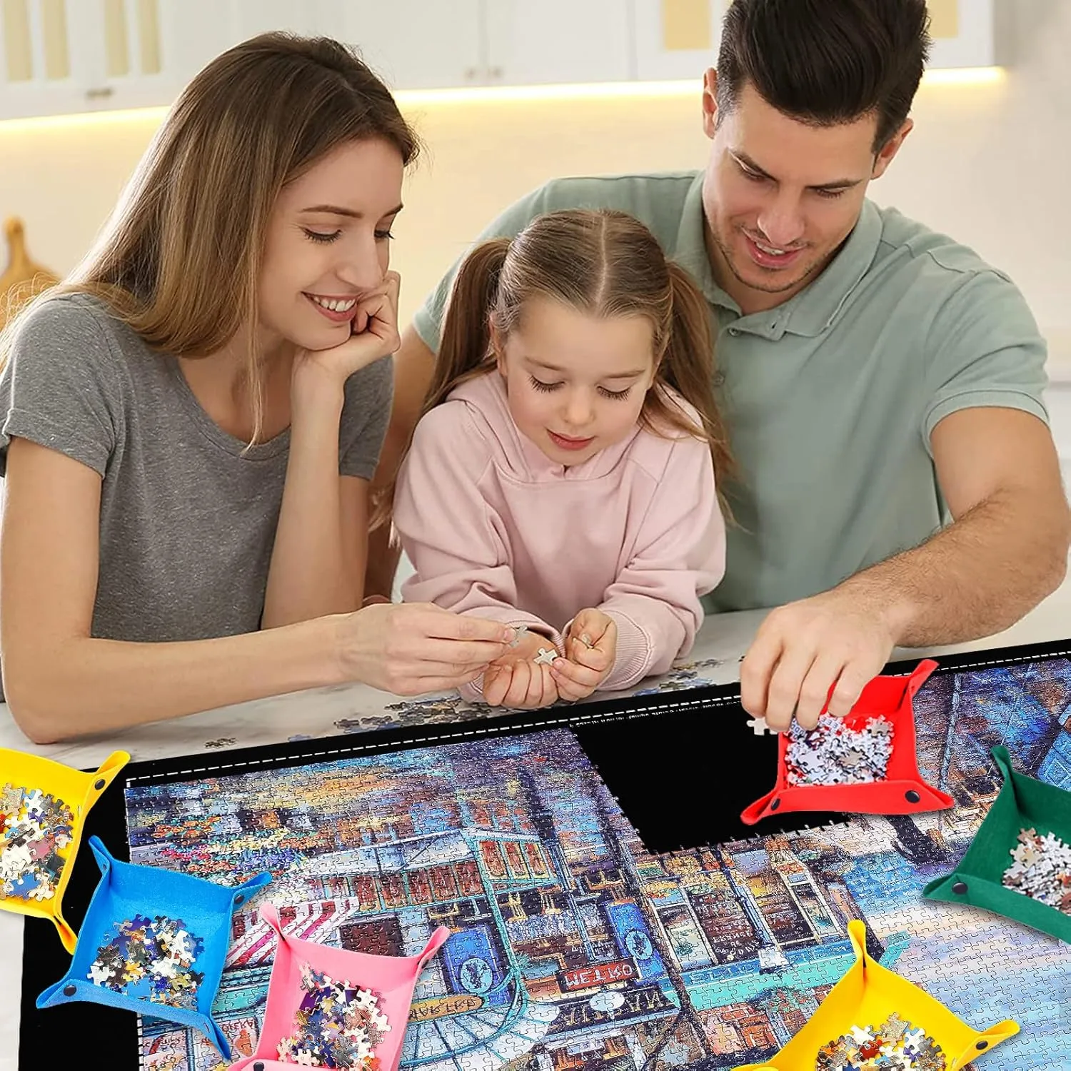 Jigsaw Puzzle Mat Roll Up - 2000 1500 1000 500 Pieces Puzzel Matte, Black Roll-Up Puzzles Mats Felt Save Trays for Sorting Table Board Clear Sheets, Frame Keeper Storage Accessories for Adults