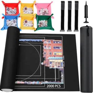 Jigsaw Puzzle Mat Roll Up - 2000 1500 1000 500 Pieces Puzzel Matte, Black Roll-Up Puzzles Mats Felt Save Trays for Sorting Table Board Clear Sheets, Frame Keeper Storage Accessories for Adults
