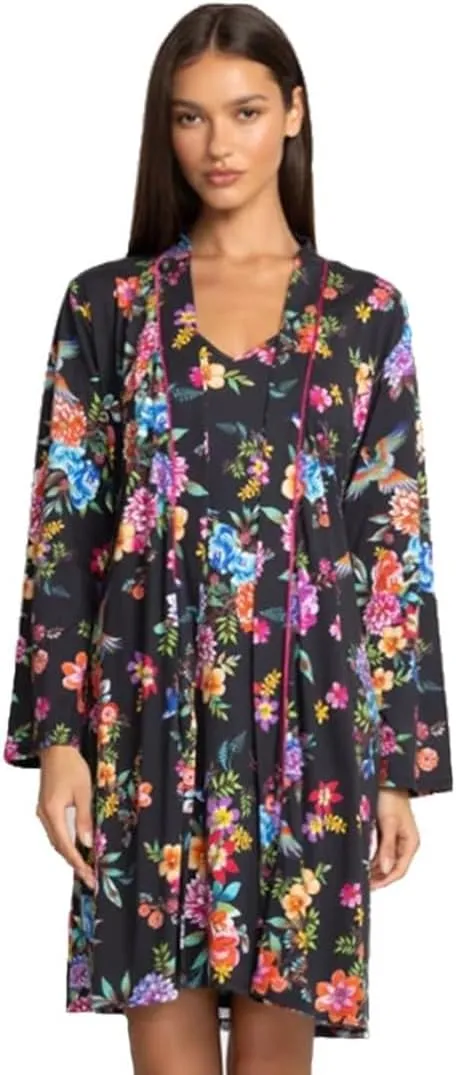 Johnny Was Sognatore Nero Long Sleeve Rash Guard Surf Shirt Black Floral Top New