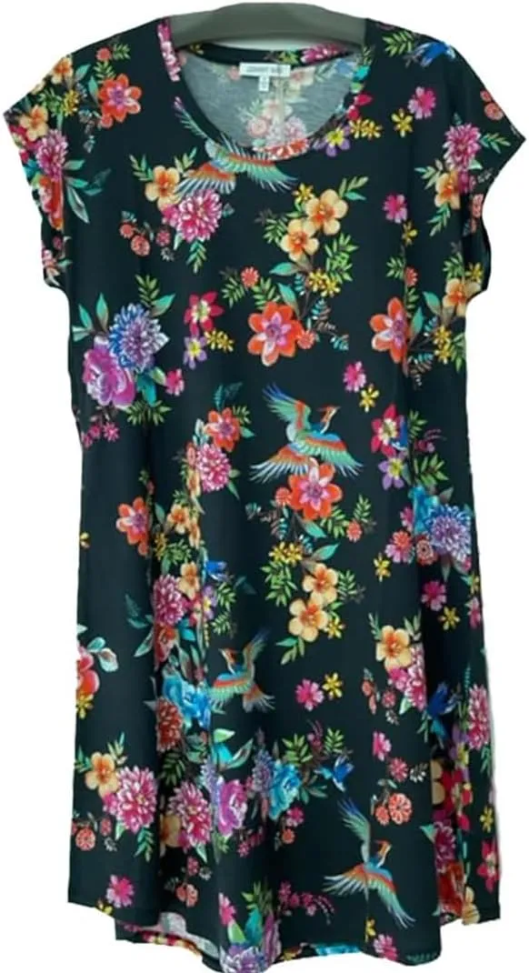 Johnny Was Sognatore Nero Long Sleeve Rash Guard Surf Shirt Black Floral Top New