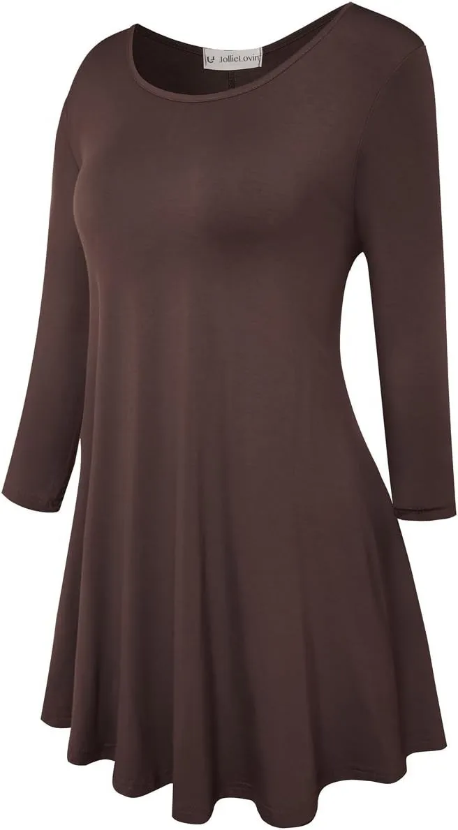 JollieLovin Womens 3/4 Sleeve Loose Fit Swing Tunic Tops Basic T Shirt
