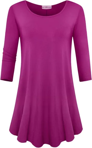 JollieLovin Womens 3/4 Sleeve Loose Fit Swing Tunic Tops Basic T Shirt
