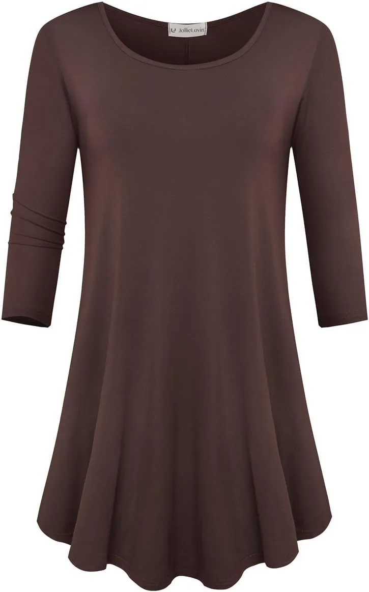 JollieLovin Womens 3/4 Sleeve Loose Fit Swing Tunic Tops Basic T Shirt