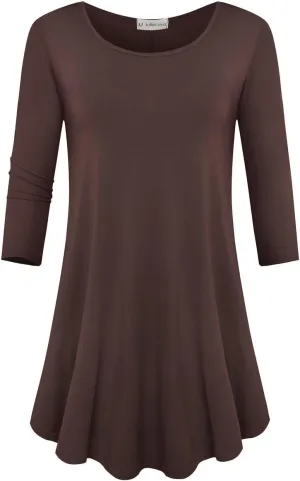 JollieLovin Womens 3/4 Sleeve Loose Fit Swing Tunic Tops Basic T Shirt