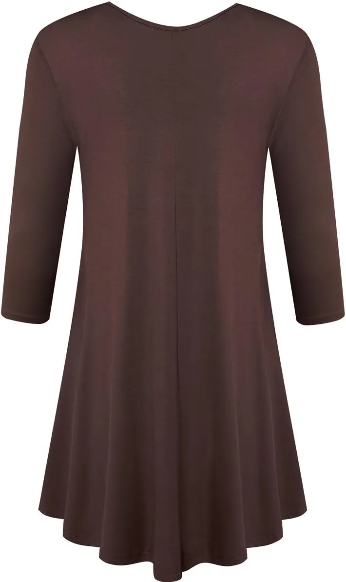 JollieLovin Womens 3/4 Sleeve Loose Fit Swing Tunic Tops Basic T Shirt