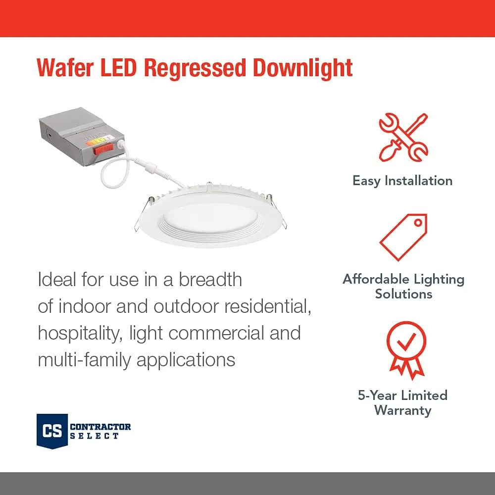 Juno LED Recessed Lights 6 Inch Round Wafer Downlight, 5-in-1 Switchable White Color Temperature, 120 Volts, 6-Inch Regressed Trim, Matte White, 6-Pack (WF6 REG SWW5 90CRI CP6 MW M2)