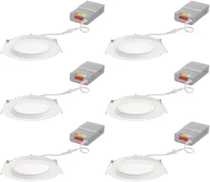 Juno LED Recessed Lights 6 Inch Round Wafer Downlight, 5-in-1 Switchable White Color Temperature, 120 Volts, 6-Inch Regressed Trim, Matte White, 6-Pack (WF6 REG SWW5 90CRI CP6 MW M2)