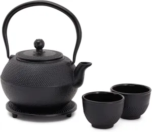 Juvale Cast Iron Teapot, Japanese Tetsubin Kettle Set with 2 Cups, Tea Infuser (1200 ml Teapot with Infuser) - Black