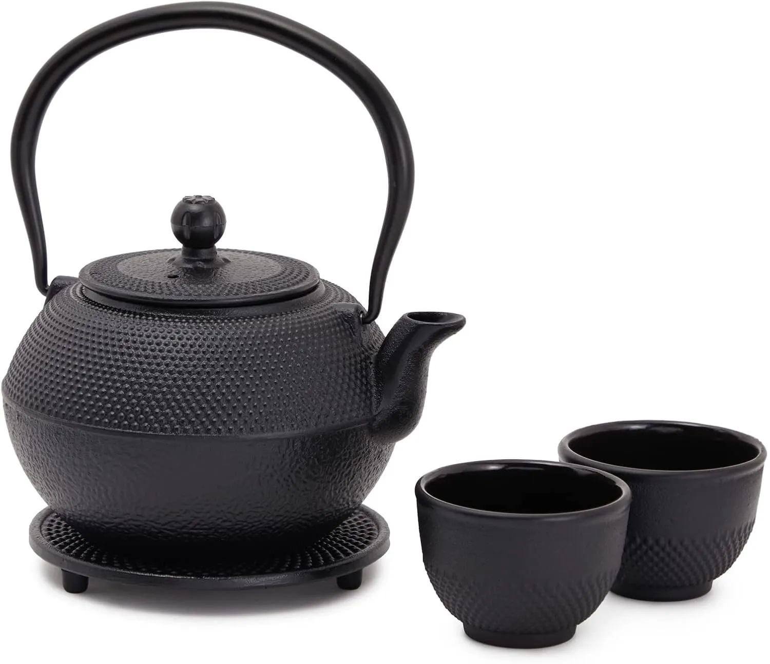Juvale Cast Iron Teapot, Japanese Tetsubin Kettle Set with 2 Cups, Tea Infuser (1200 ml Teapot with Infuser) - Black