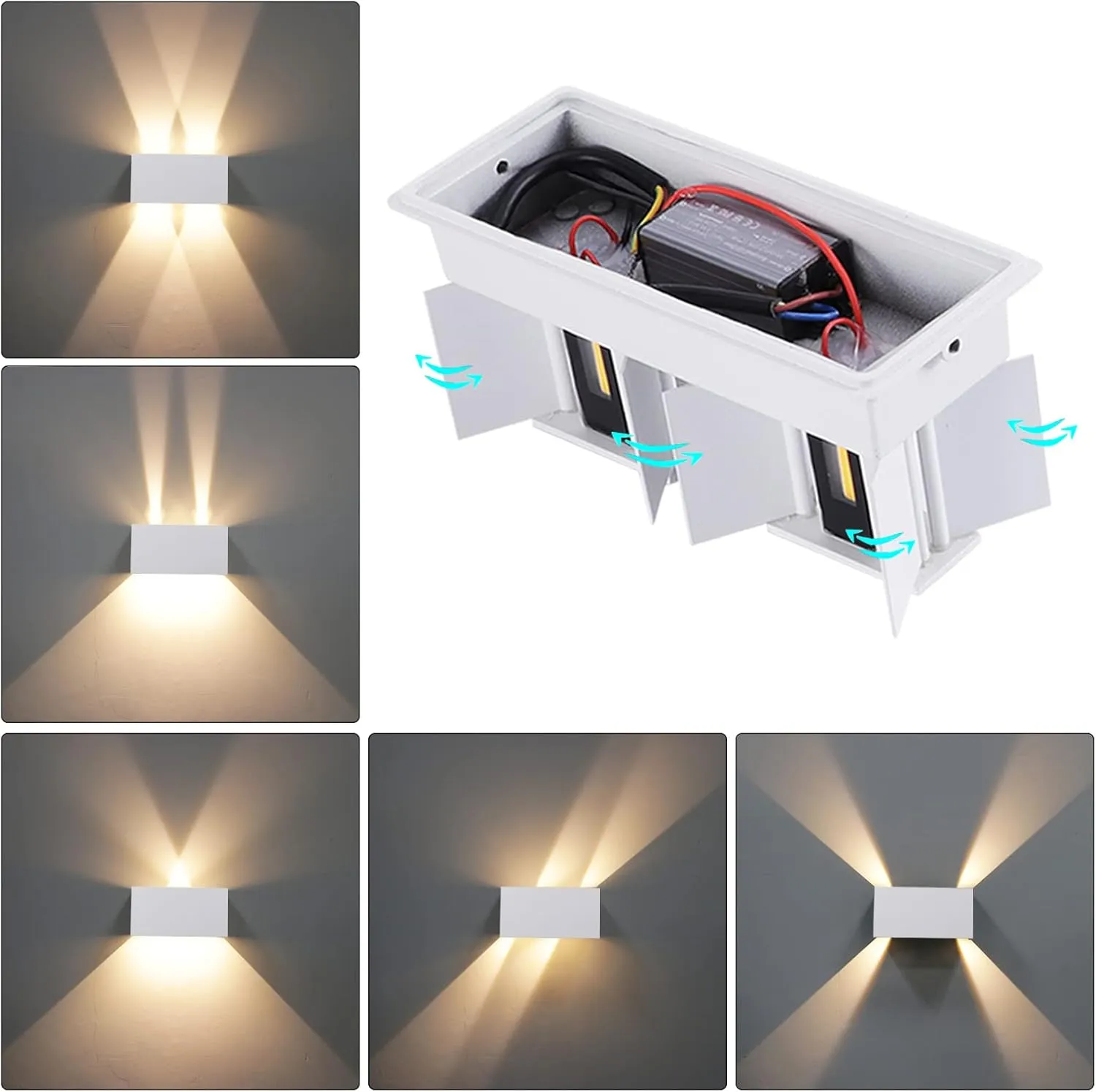 Kawell 24W Modern Wall Light LED Wall Sconce Up Down Adjustable Beam Angle Aluminum Wall Lamp LED Indoor Outdoor Waterproof IP65 for Bedroom Bathroom Corridor Living Room Stairs Hallway, White 3000K