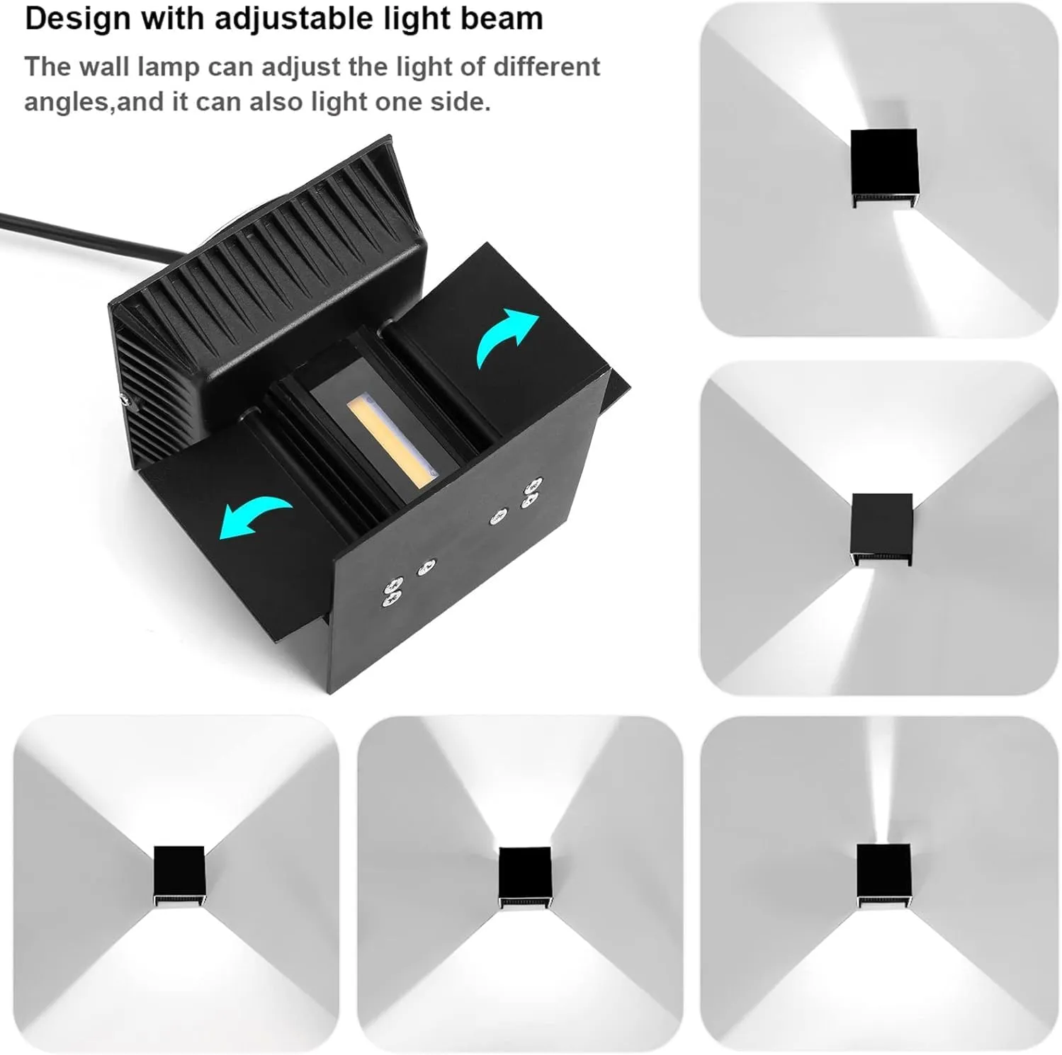 Kawell 24W Modern Wall Sconce Light LED Wall Lamp Waterproof IP65 Aluminum LED Wall Light Adjustable Beam Angle Indoor Outdoor for Bathroom Living Room Bedroom Hallway Corridor Stairs, Black 6000K