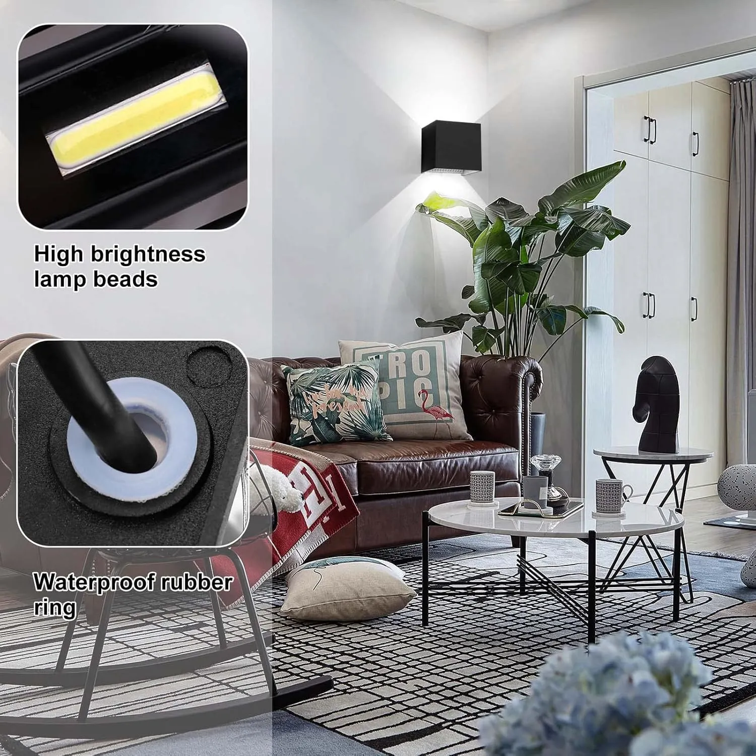 Kawell 24W Modern Wall Sconce Light LED Wall Lamp Waterproof IP65 Aluminum LED Wall Light Adjustable Beam Angle Indoor Outdoor for Bathroom Living Room Bedroom Hallway Corridor Stairs, Black 6000K