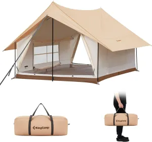 KingCamp Canvas Cabin Tent with Large Windows, Waterproof & Breathable 4 Season Tents, Easy Setup Glamping Tent with Carry Bag, for Camping, Picnic