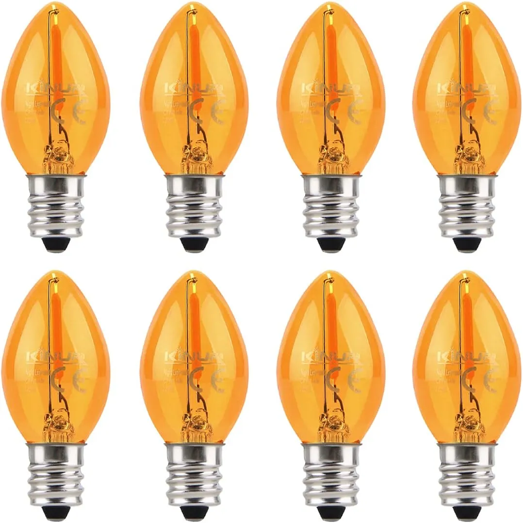 KINUR C7 LED Bulbs, led Night Light Bulb E12 Candelabra Base Amber 2200K, 1 Watt Equivalent 10W Incandescent Bulb, Salt Lamp and Window Candles & Chandeliers Replacement Bulb 8 Pack (8, Amber)