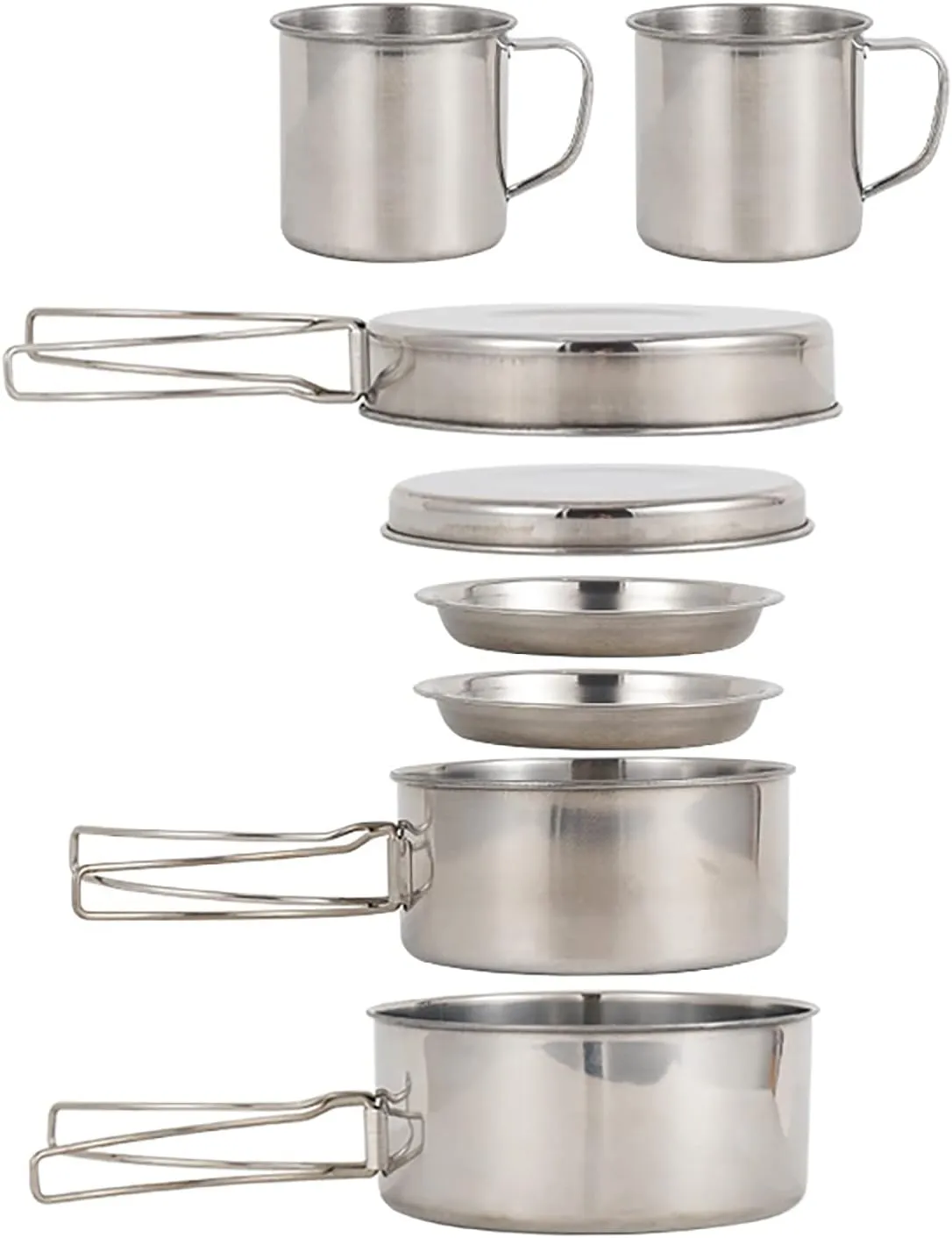 Kitchenware Set, Camping Cookware Mess Kit 8PCS Stainless Steel Cooking Pot and Pan Set with Plates Cups for Outdoor Camping Hiking Backpacking