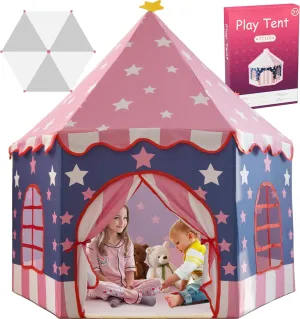 Large Girls Play Tent Princess, Boys Castle Kids Playhouse Indoor Outdoor Toddler Teepee | American Style Design, Age 3-8| Detailed Instructions| Colorful Package| Christmas Birthday Gift Pink