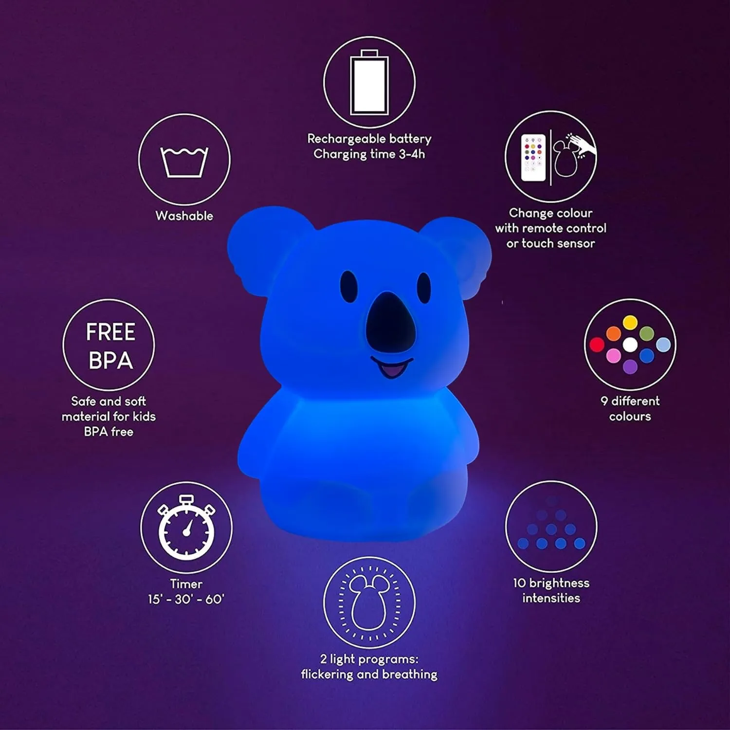 Large Koala Night Lights for Kids Room Bedside lamp Bedroom Mood Light - Break Resistant, Eye Caring, Adjustable Brightness & Color and Time Setting, Holiday Children's Gift - Large