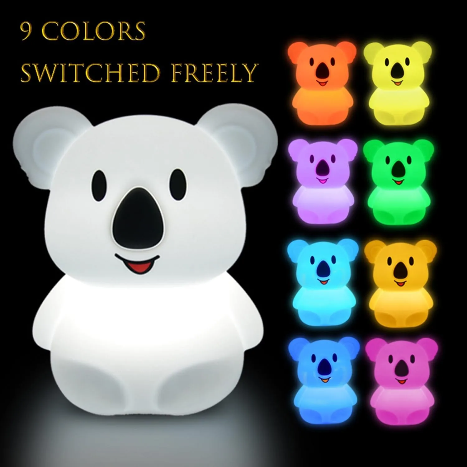 Large Koala Night Lights for Kids Room Bedside lamp Bedroom Mood Light - Break Resistant, Eye Caring, Adjustable Brightness & Color and Time Setting, Holiday Children's Gift - Large
