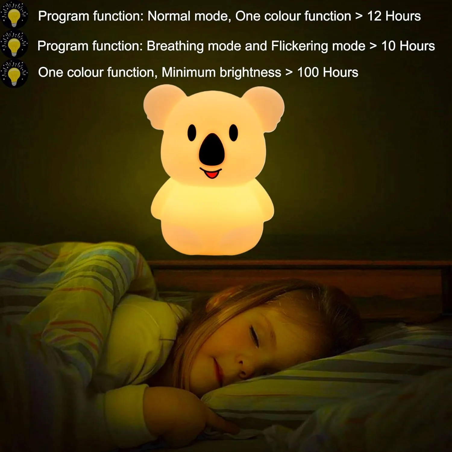 Large Koala Night Lights for Kids Room Bedside lamp Bedroom Mood Light - Break Resistant, Eye Caring, Adjustable Brightness & Color and Time Setting, Holiday Children's Gift - Large