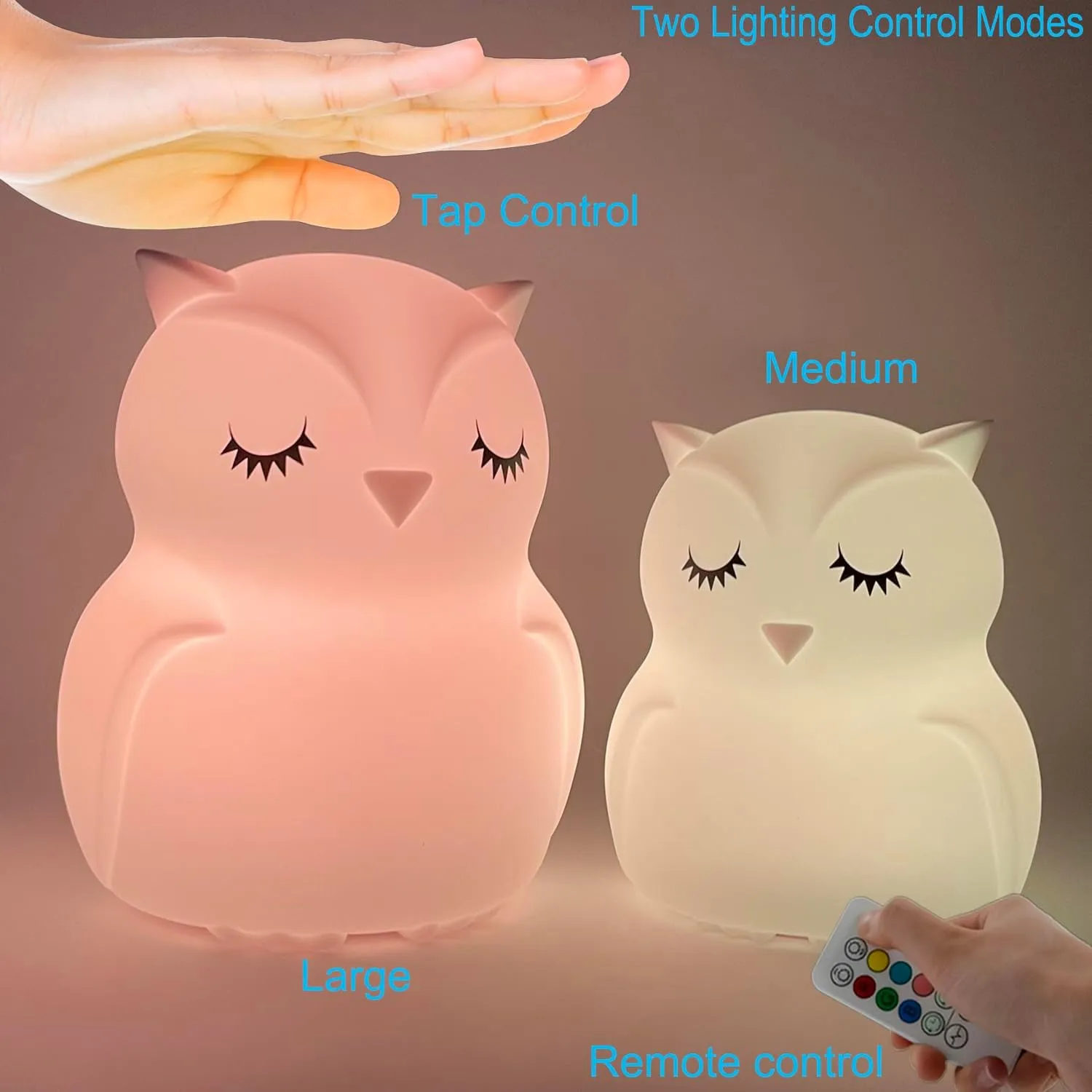 Large Owl Night Lights for Kids Bedside Lamp Children's Room Animal Sleep Night-Light for Girls and Boys - Changeable Brightness & Color Time Setting Child Gift Birthday Present - Large