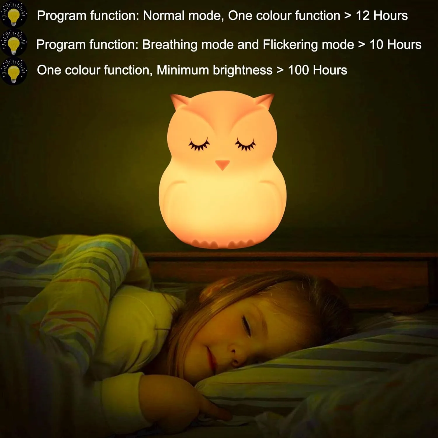 Large Owl Night Lights for Kids Bedside Lamp Children's Room Animal Sleep Night-Light for Girls and Boys - Changeable Brightness & Color Time Setting Child Gift Birthday Present - Large
