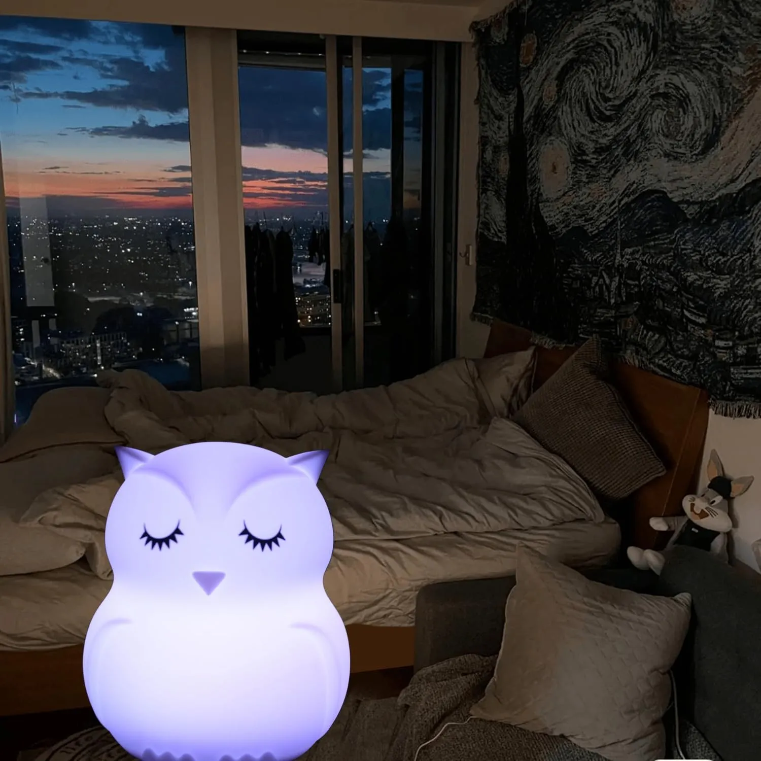 Large Owl Night Lights for Kids Bedside Lamp Children's Room Animal Sleep Night-Light for Girls and Boys - Changeable Brightness & Color Time Setting Child Gift Birthday Present - Large