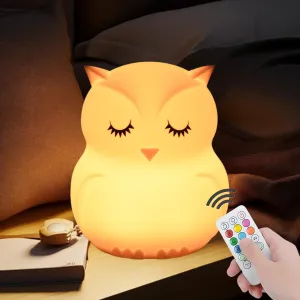 Large Owl Night Lights for Kids Bedside Lamp Children's Room Animal Sleep Night-Light for Girls and Boys - Changeable Brightness & Color Time Setting Child Gift Birthday Present - Large