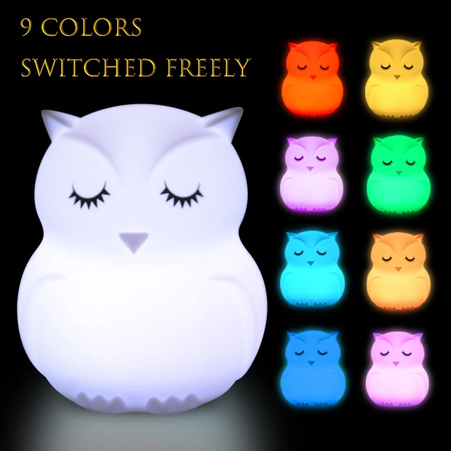 Large Owl Night Lights for Kids Bedside Lamp Children's Room Animal Sleep Night-Light for Girls and Boys - Changeable Brightness & Color Time Setting Child Gift Birthday Present - Large