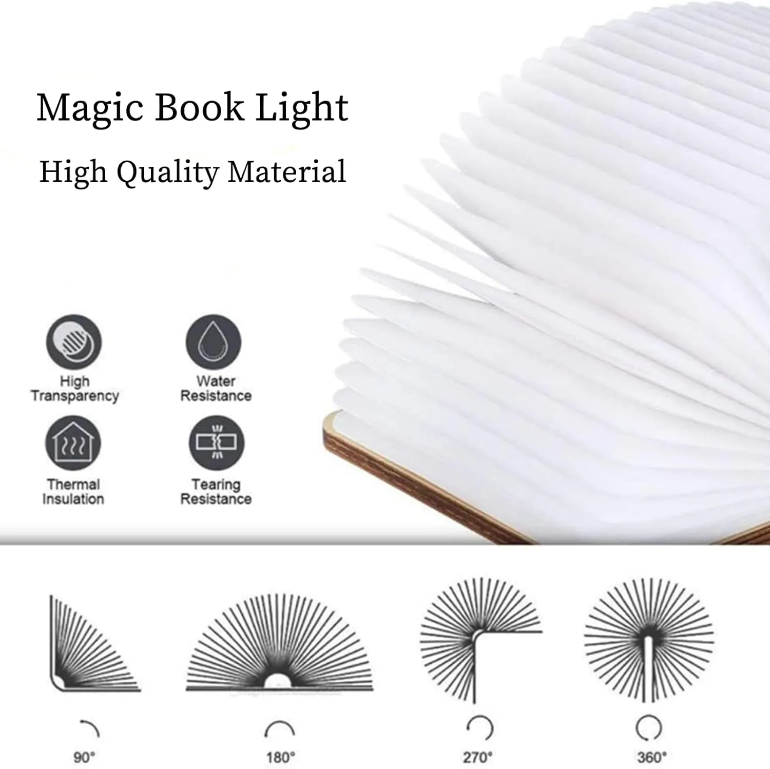 Large Size Wooden Book Lamp, Folding Book Shaped Light, Upgraded 7 Colors USB Rechargeable LED Night Light, Gift for Friends, Family, Birthday, Thanksgiving, Christmas（8.6"x 6.4" x 0.9"）
