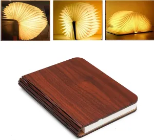 Large Size Wooden Book Lamp, Folding Book Shaped Light, Upgraded 7 Colors USB Rechargeable LED Night Light, Gift for Friends, Family, Birthday, Thanksgiving, Christmas（8.6"x 6.4" x 0.9"）