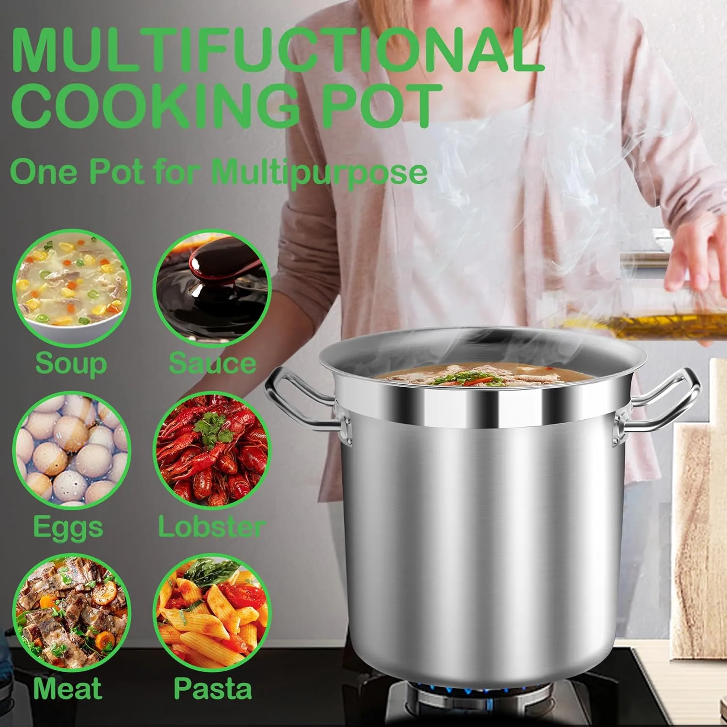 Large Stainless Steel Stock Pot with Lid – 24 Quart (6 Gallon) Heavy-Duty Cooking Pot for Soup, Stew, Pasta – Commercial & Home Use, Easy to Clean