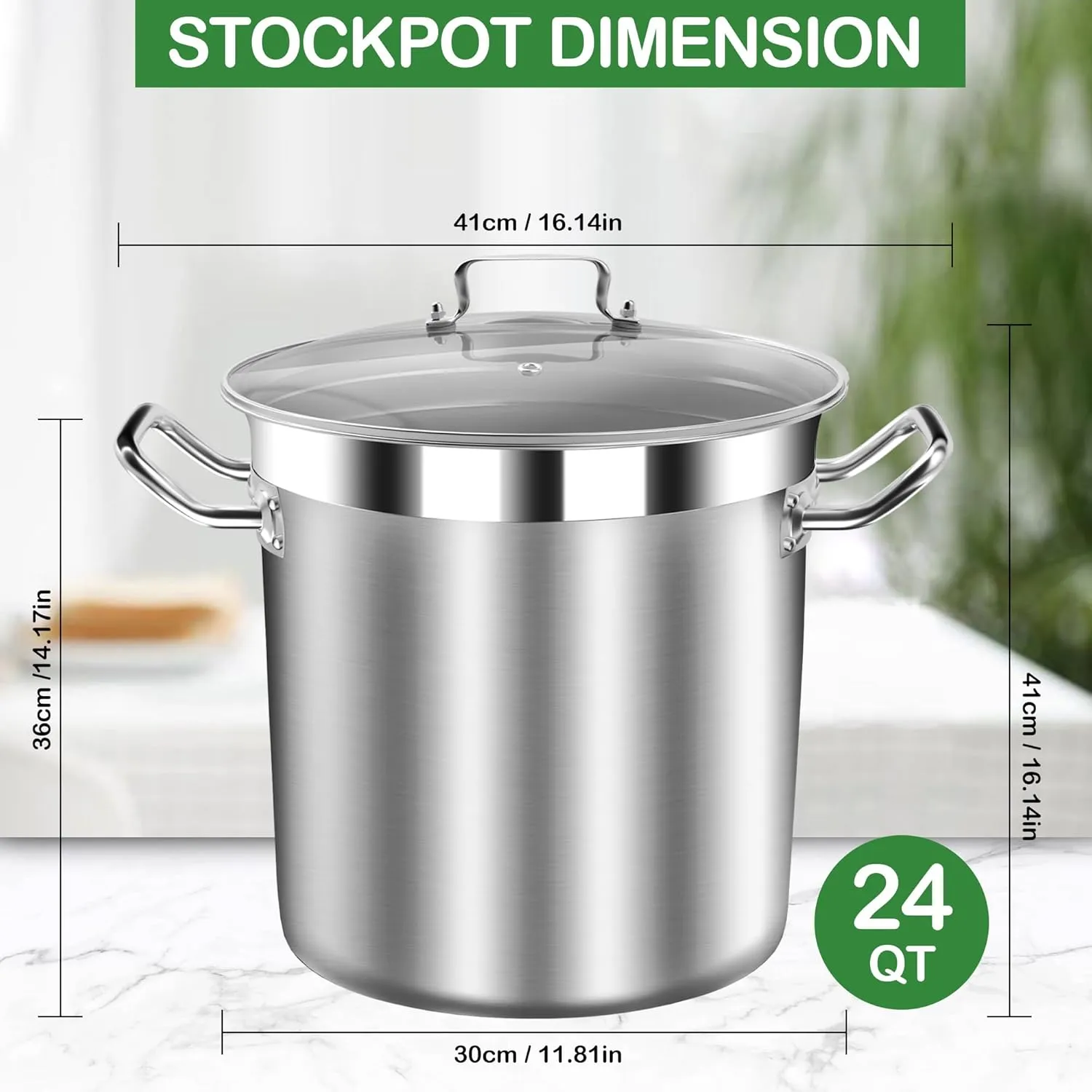 Large Stainless Steel Stock Pot with Lid – 24 Quart (6 Gallon) Heavy-Duty Cooking Pot for Soup, Stew, Pasta – Commercial & Home Use, Easy to Clean