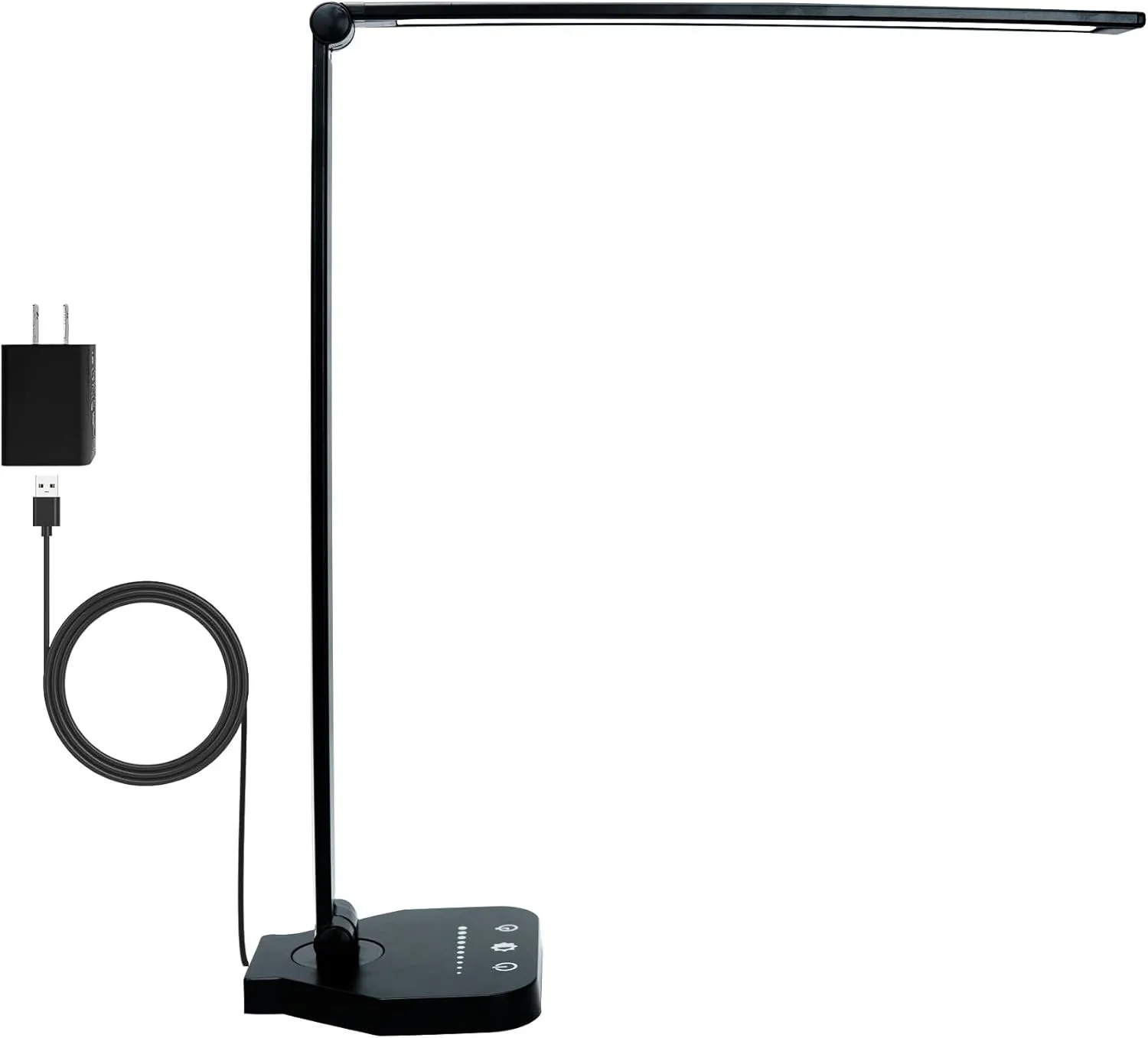 LED Desk Lamp Dimmable Table Lamp Reading Lamp with USB Charging Port, 5 Lighting Modes, Sensitive Control, 30/60 Minutes Timer (Black)